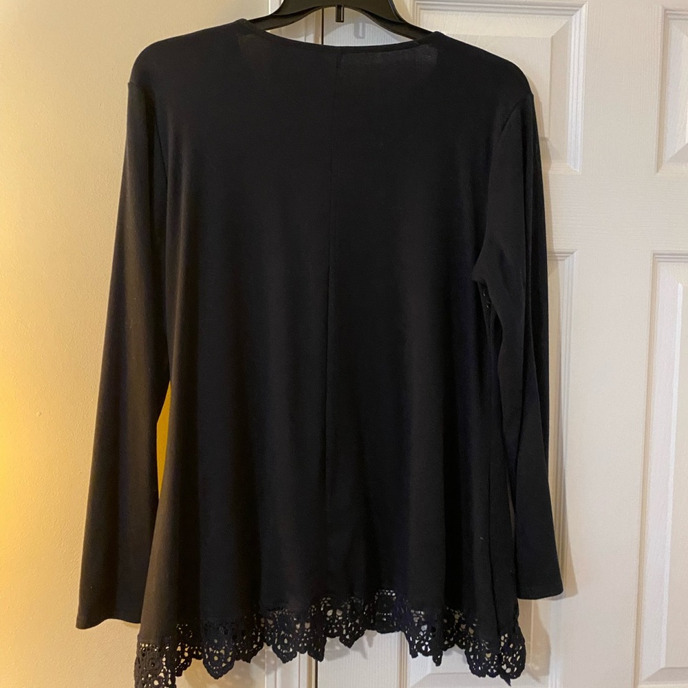 Long Sleeve Navy Knit Top Lace Hem Plus Size